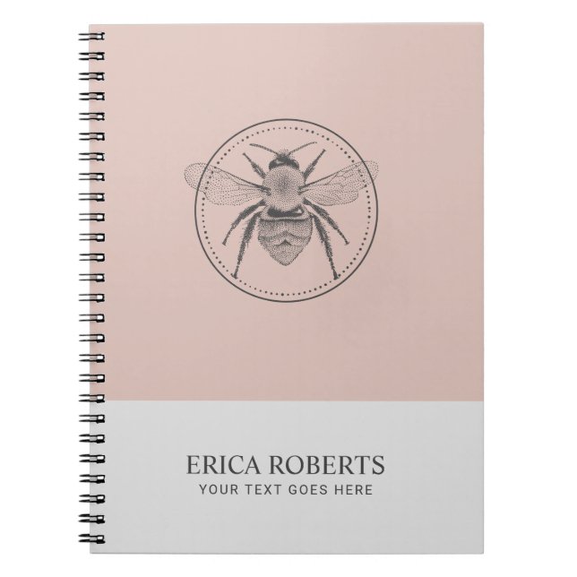 Vintage Honey Bee illustration Blush Pink Notebook (Front)