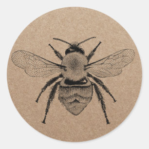 Vintage Honey Bee illustration Rustic Kraft Classic Round Sticker
