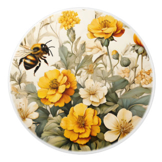 Vintage Honey Bee in botanicals Ceramic Knob