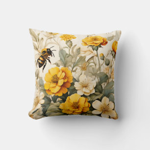 Vintage Honey Bee in botanicals Cushion
