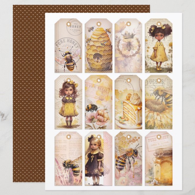 Vintage Honey Bee Journal Paper Sheet (Front/Back)