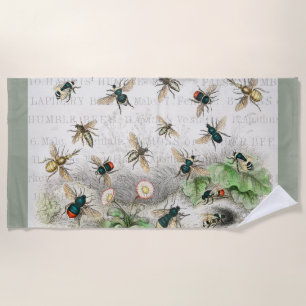 Vintage Honey Bee Queen Bee Entomology Botanical Beach Towel