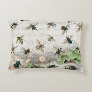 Vintage Honey Bee Queen Bee Entomology Botanical Decorative Cushion