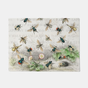 Vintage Honey Bee Queen Bee Entomology Botanical Doormat