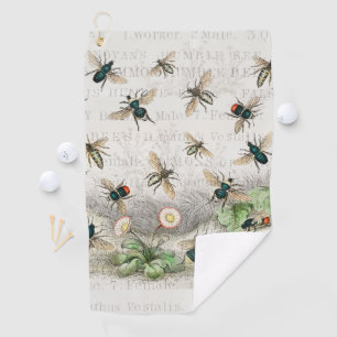 Vintage Honey Bee Queen Bee Entomology Botanical Golf Towel