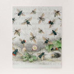 Vintage Honey Bee Queen Bee Entomology Botanical Jigsaw Puzzle