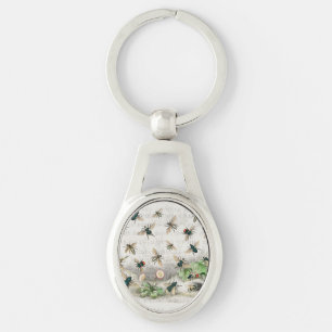 Vintage Honey Bee Queen Bee Entomology Botanical Key Ring