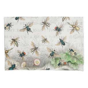 Vintage Honey Bee Queen Bee Entomology Botanical Pillowcase