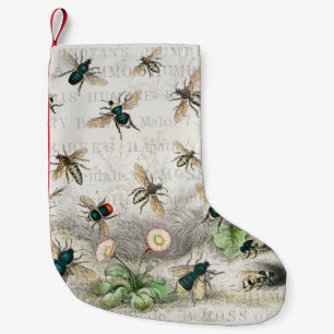 Vintage Honey Bee Queen Bee Entomology Botanical Small Christmas Stocking