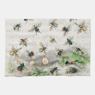 Vintage Honey Bee Queen Bee Entomology Botanical Tea Towel
