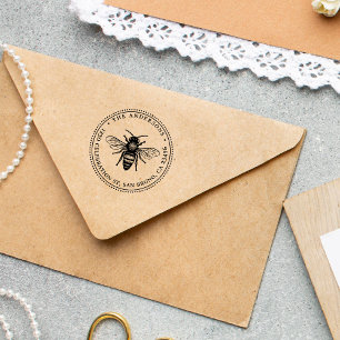 Vintage Honey Bee Round Family Name Return Address Self-inking Stamp