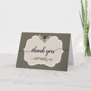 Vintage Honey Bee Rustic Elegant Umber Thank You  Card