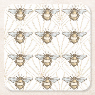 Vintage Honey Bee Square Paper Coaster