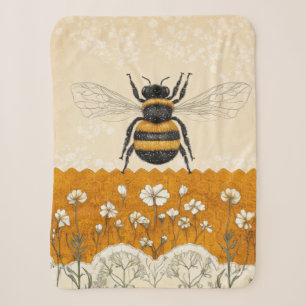 Vintage Honey Bee Wildflower Garden (10) Sherpa Blanket