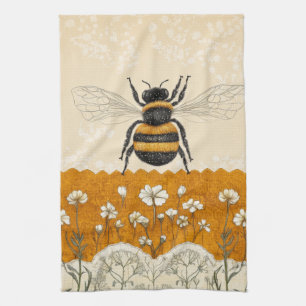 Vintage Honey Bee Wildflower Garden (10) Tea Towel