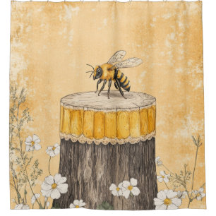 Vintage Honey Bee Wildflower Garden (1) Shower Curtain