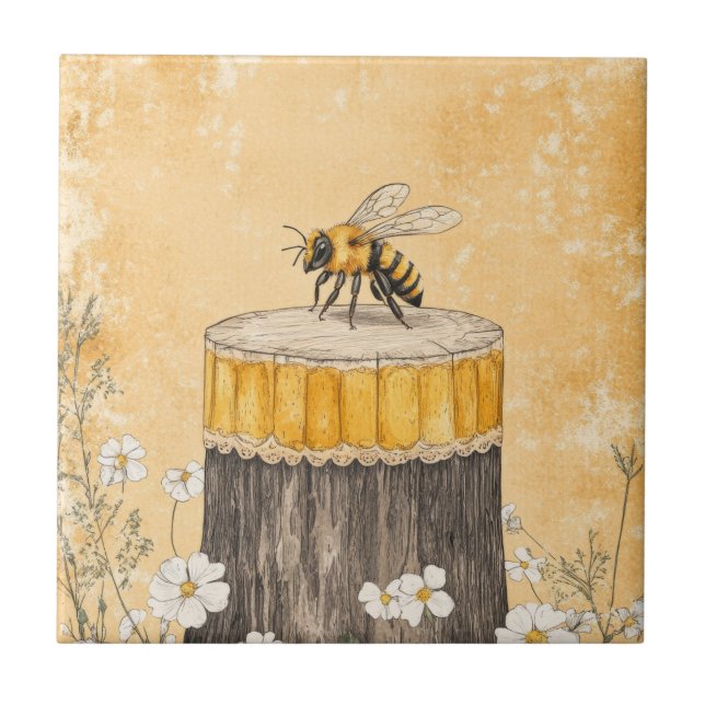 Vintage Honey Bee Wildflower Garden (1) Tile (Front)