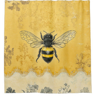 Vintage Honey Bee Wildflower Garden (2) Shower Curtain