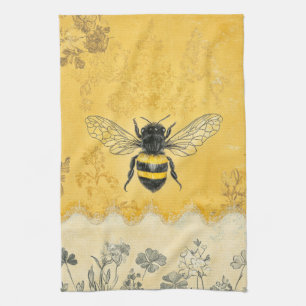 Vintage Honey Bee Wildflower Garden (2) Tea Towel