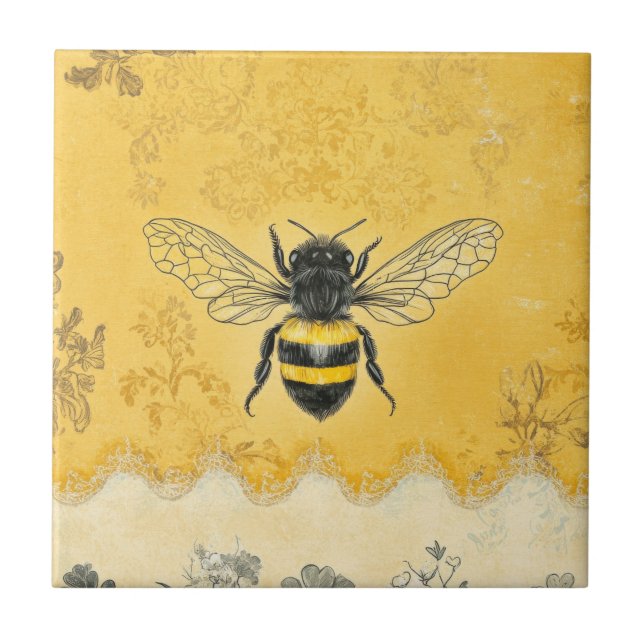 Vintage Honey Bee Wildflower Garden (2) Tile (Front)