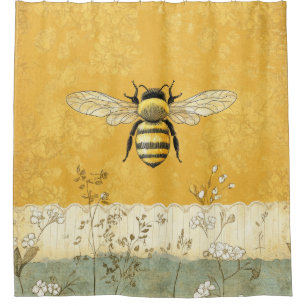 Vintage Honey Bee Wildflower Garden (3) Shower Curtain