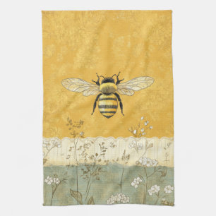 Vintage Honey Bee Wildflower Garden (3) Tea Towel