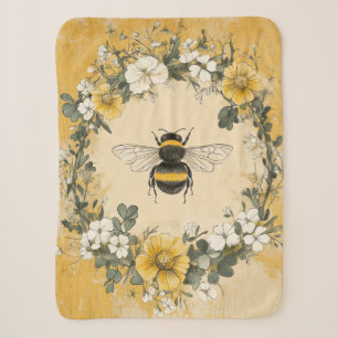 Vintage Honey Bee Wildflower Garden (4) Sherpa Blanket