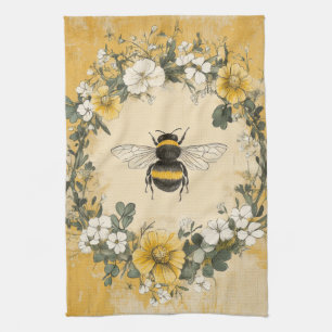 Vintage Honey Bee Wildflower Garden (4) Tea Towel
