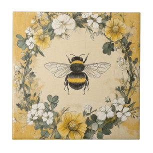 Vintage Honey Bee Wildflower Garden (4) Tile