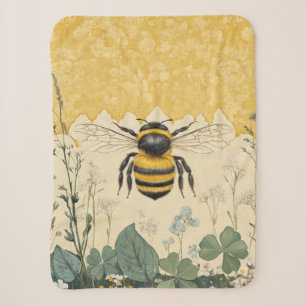 Vintage Honey Bee Wildflower Garden (5) Sherpa Blanket