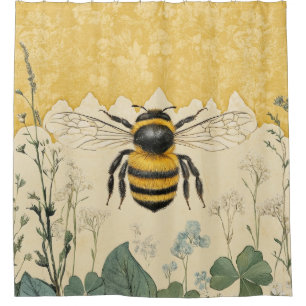 Vintage Honey Bee Wildflower Garden (5) Shower Curtain