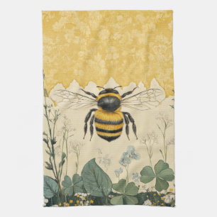 Vintage Honey Bee Wildflower Garden (5) Tea Towel