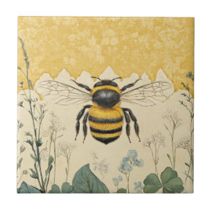 Vintage Honey Bee Wildflower Garden (5) Tile
