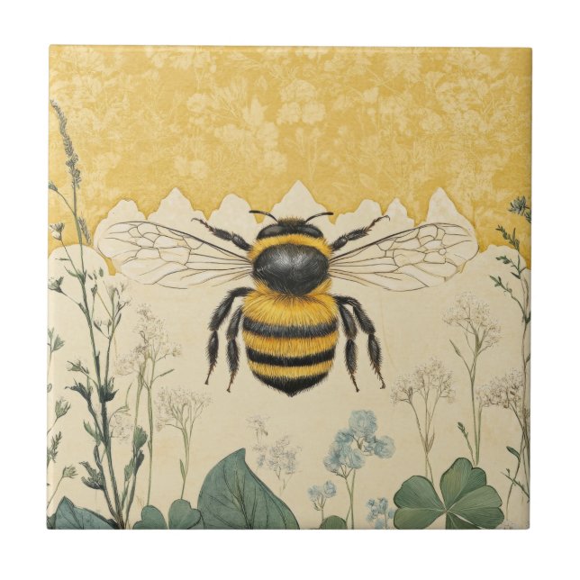 Vintage Honey Bee Wildflower Garden (5) Tile (Front)