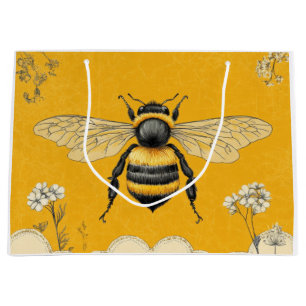 Vintage Honey Bee Wildflower Garden (6) Large Gift Bag