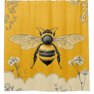 Vintage Honey Bee Wildflower Garden (6) Shower Curtain