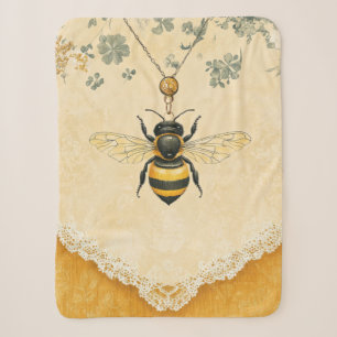 Vintage Honey Bee Wildflower Garden (7) Sherpa Blanket