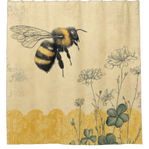Vintage Honey Bee Wildflower Garden (8) Shower Curtain