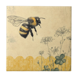 Vintage Honey Bee Wildflower Garden (8) Tile