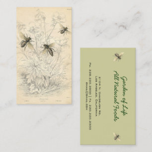 Vintage Honey Bees Drawing, Custom Business Card