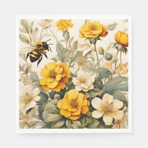 Vintage honey bees in botanicals napkin