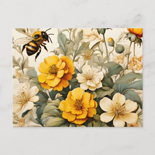 Vintage honey bees in botanicals postcard (Front)