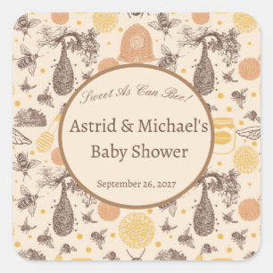 Vintage Honey Bumblebee Baby Shower  Square Sticker