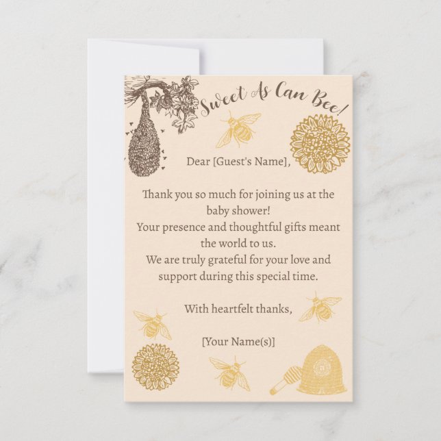 Vintage Honey Bumblebee Baby Shower  Thank You Card (Front)