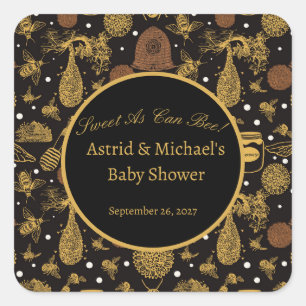 Vintage Honey Bumblebee Black Baby Shower  Square Sticker