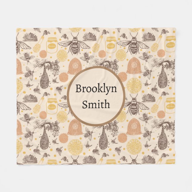 Vintage Honey Bumblebee Fleece Blanket (Front (Horizontal))