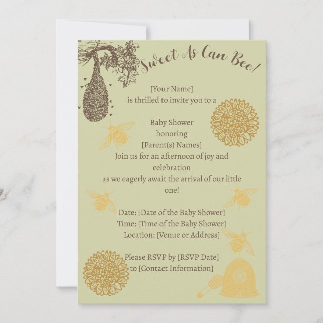 Vintage Honey Bumblebee Sage Baby Shower  Invitation (Front)