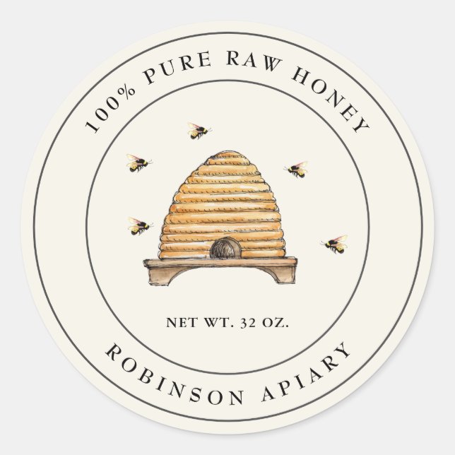 Vintage Honey hive and bees Label (Front)