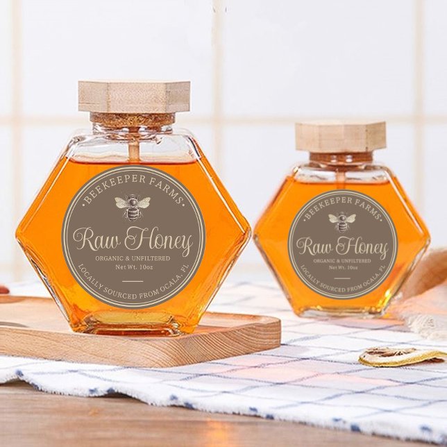 Vintage Honey Jar Label Bee Apiary Round Sticker (Creator Uploaded)