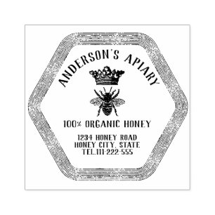 Vintage honey queen bee apiary honey jar labellin rubber stamp